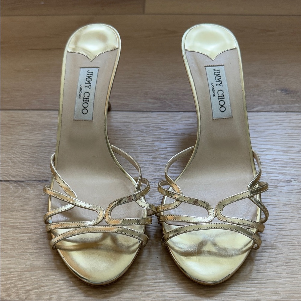 Jimmy Choo Metallic Gold Strappy Heels